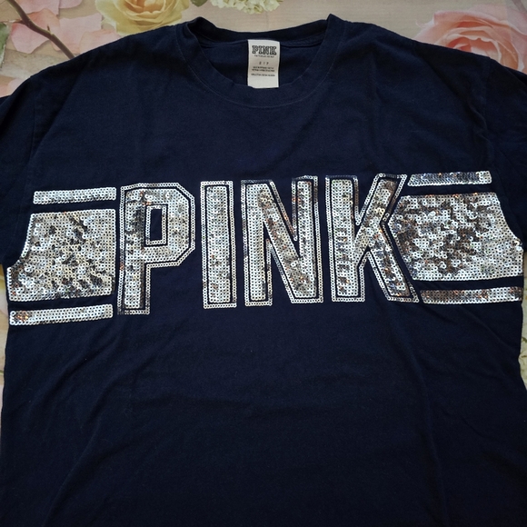 PINK bling navy blue long sleeve - Picture 3 of 6